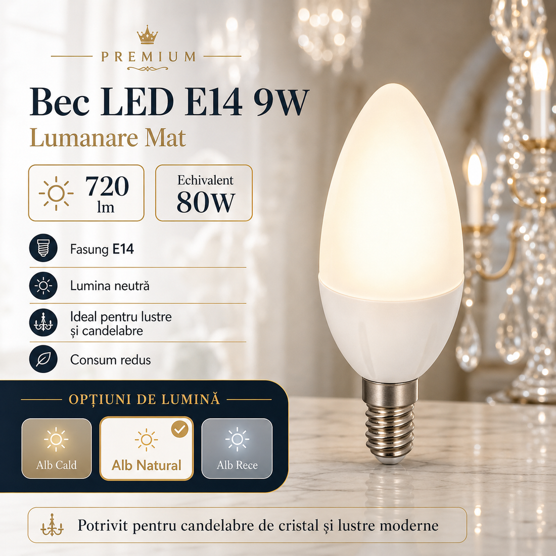 LED крушка E14 9W Свещ Матирана