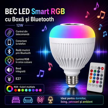 Смарт LED RGB крушка с високоговорител, Bluetooth и дистанционно