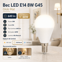LED крушка E14 8W G45 матов глобус