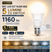 LED крушка E27 10,5W A60 5 вида светлина със суич 1160lm 5 години гаранция