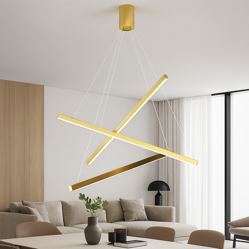 LED осветително тяло 3 Geometric GOLD LINES висящо Еквивалент 400W