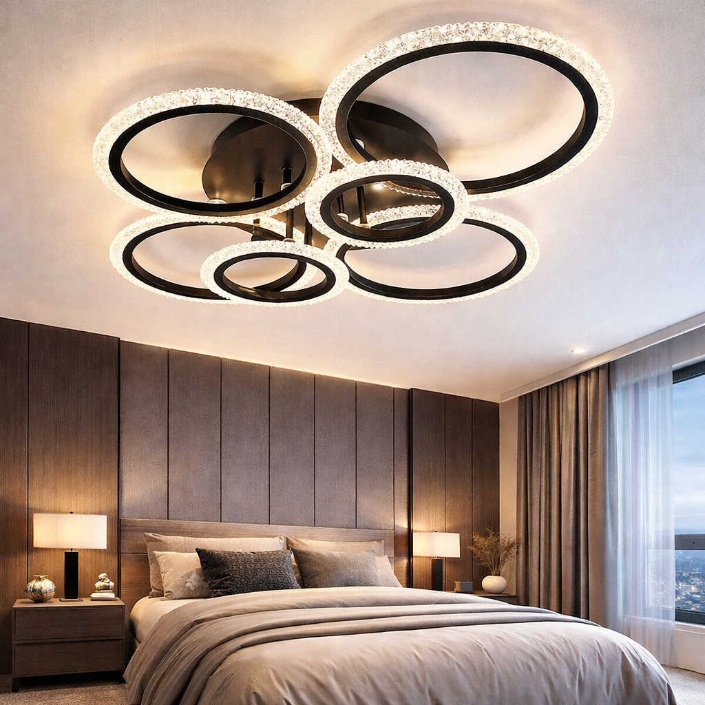 LED осветително тяло 4+2 CIRCLE BUBBLES BLACK Еквивалент 600W Дистанционно управление