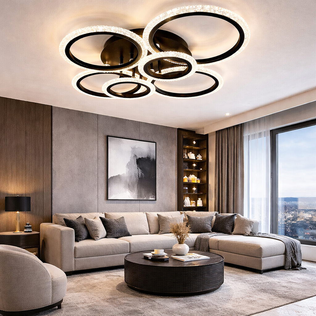 LED осветително тяло 4+2 CIRCLE BUBBLES BLACK Еквивалент 600W Дистанционно управление