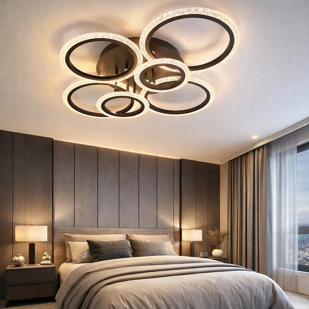 LED осветително тяло 4+2 CIRCLE BUBBLES BLACK Еквивалент 600W Дистанционно управление
