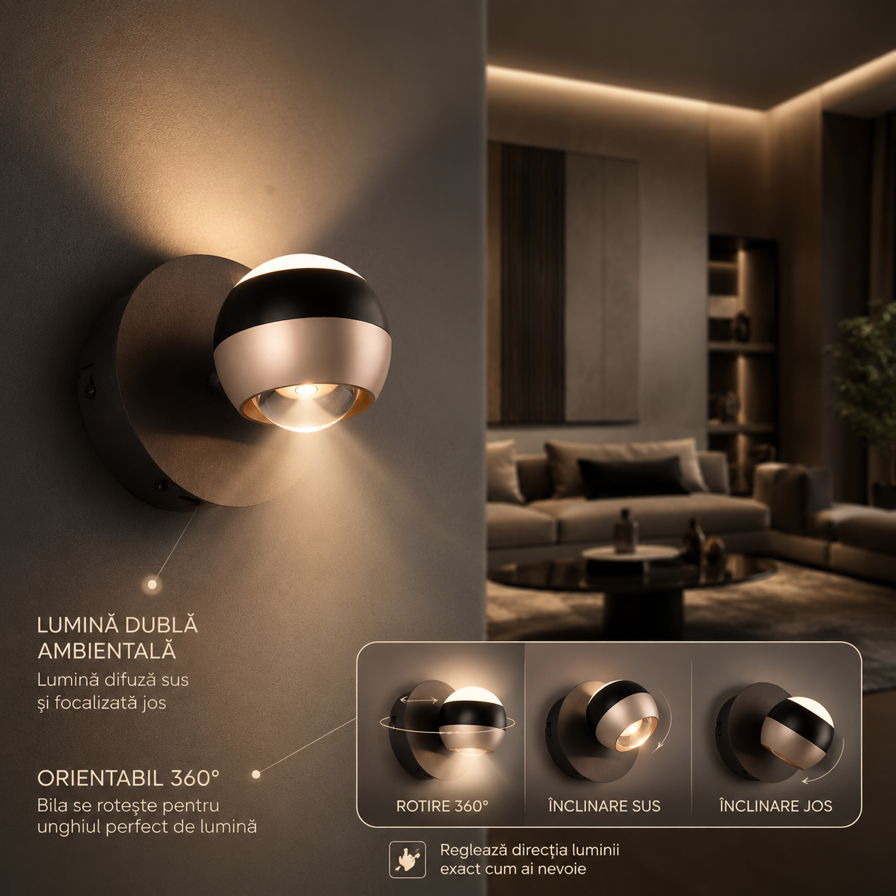 Аплик LED Orbit 3 вида светлина от бутон, димируем