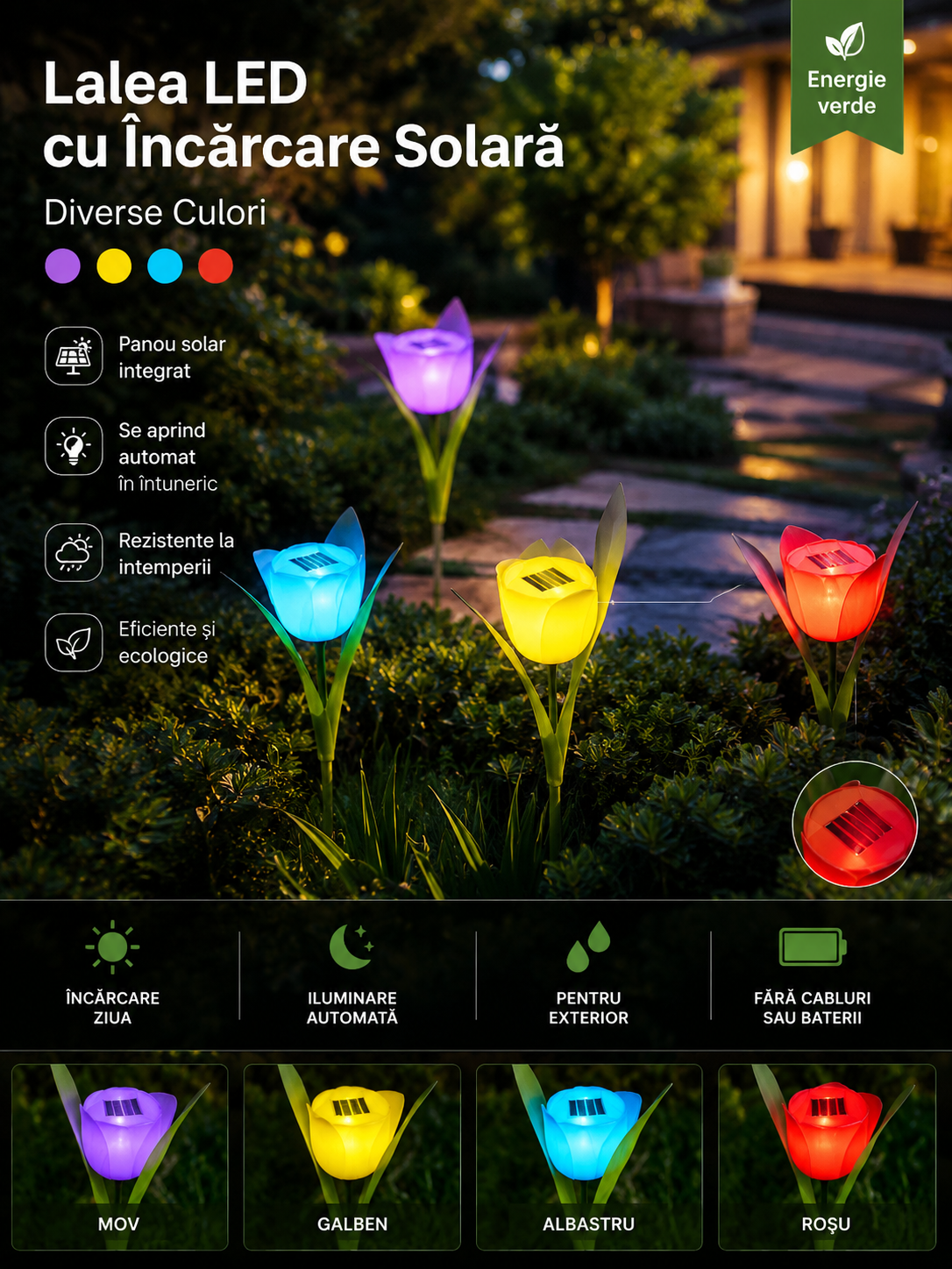 LED лале със соларно зареждане - различни цветове