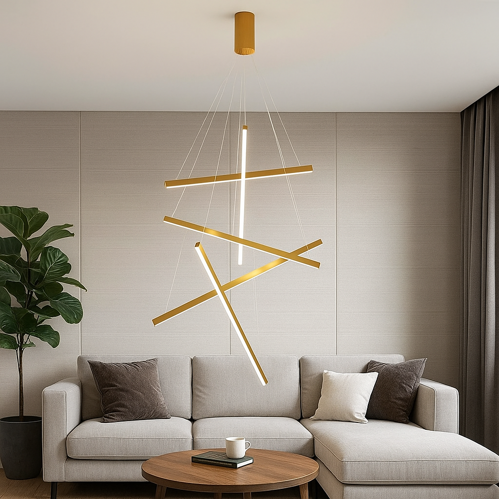 LED осветително тяло 5 Geometric GOLD Lines висящо, еквивалент 500W