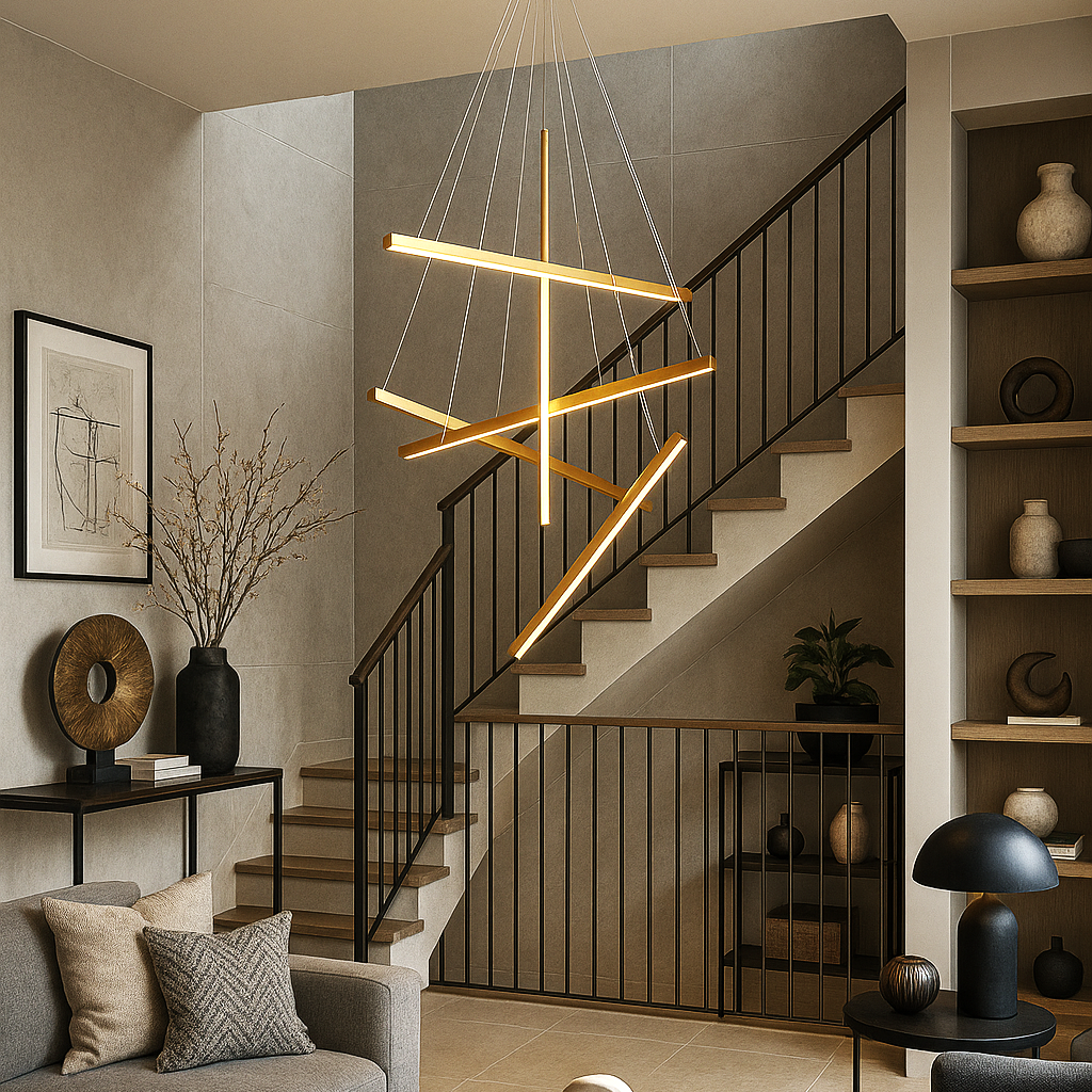 LED осветително тяло 5 Geometric GOLD Lines висящо, еквивалент 500W
