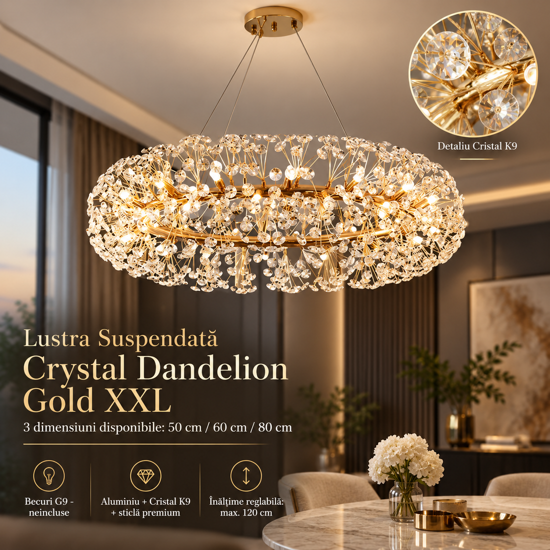 Осветително тяло висящо Crystal Dandelion Gold XXL
