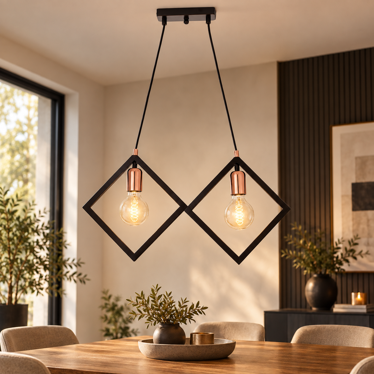Осветително тяло винтидж 2XE27 TRIANGLE Gold+Black