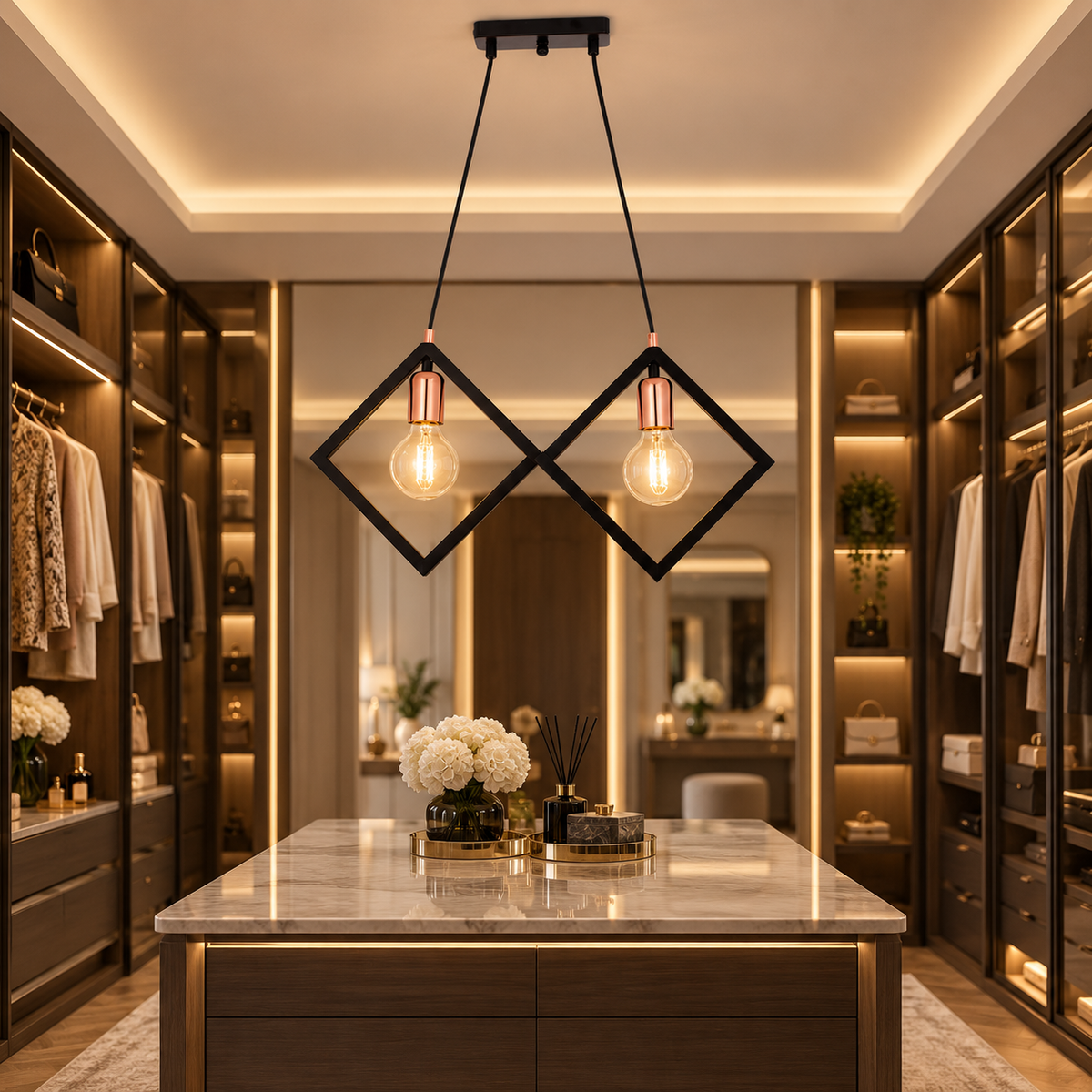 Осветително тяло винтидж 2XE27 TRIANGLE Gold+Black