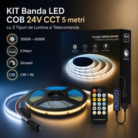 КОМПЛЕКТ LED лента COB 24V CCT 5 метра с 3 вида светлина и дистанционно