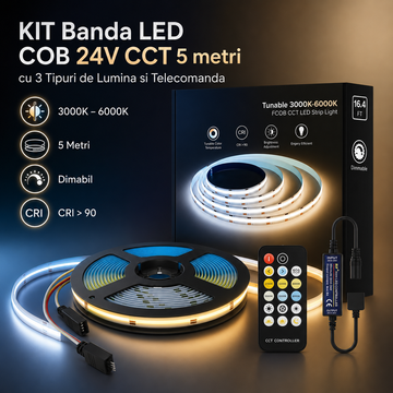 КОМПЛЕКТ LED лента COB 24V CCT 5 метра с 3 вида светлина и дистанционно