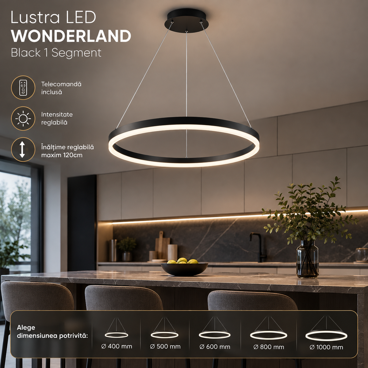LED осветително тяло WONDERLAND Black 1 сегмент еквивалент 300W