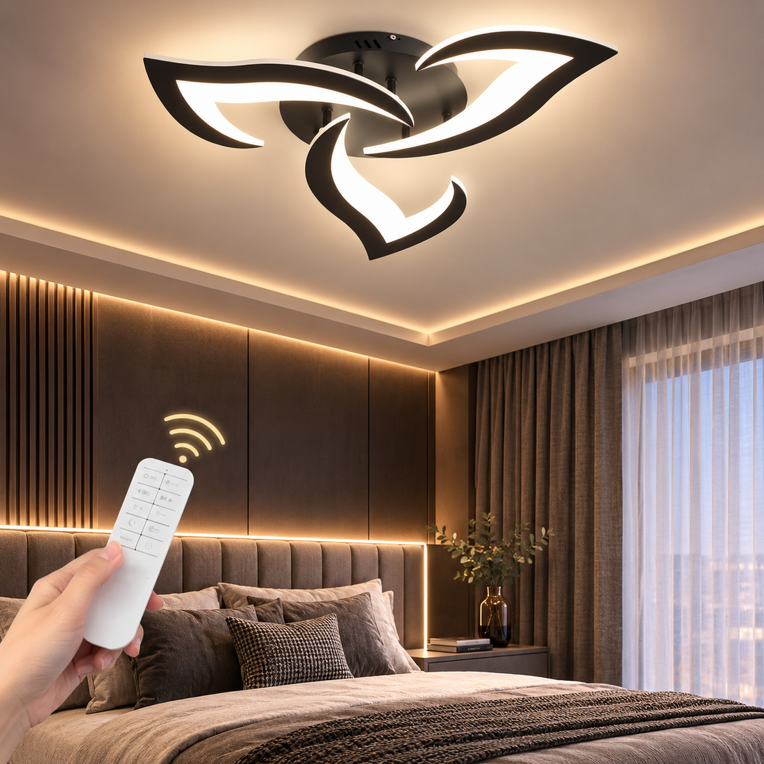 LED осветително тяло Mini Narcisse Black еквивалент 250W с дистанционно