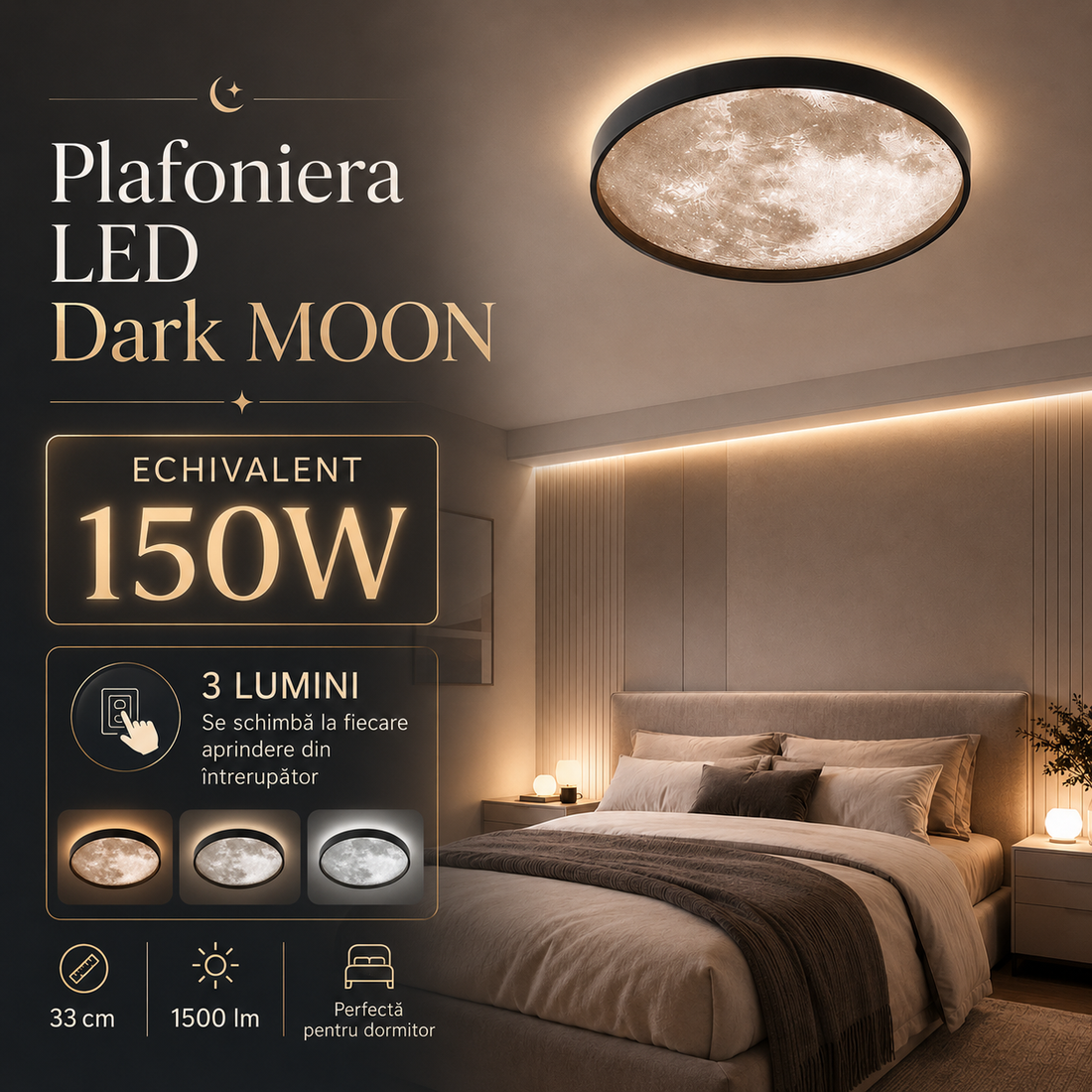 LED плафон 33cm Dark MOON Еквивалент 150W