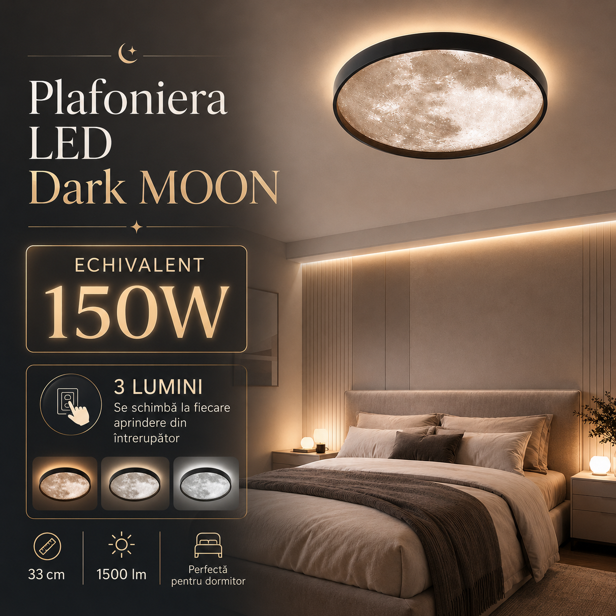 LED плафон 33cm Dark MOON Еквивалент 150W