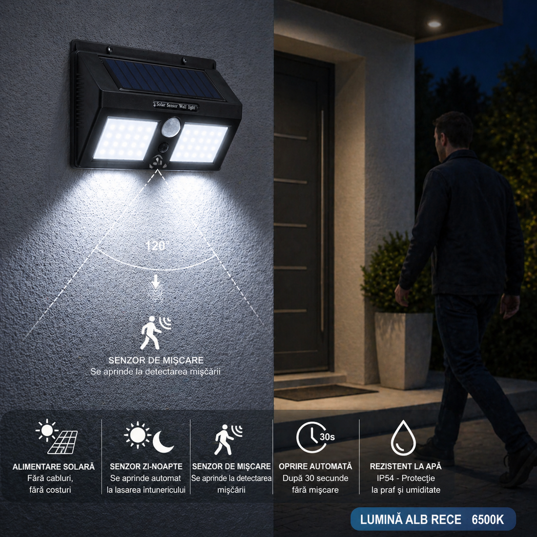Соларен външен LED аплик със сензор 40 SMD