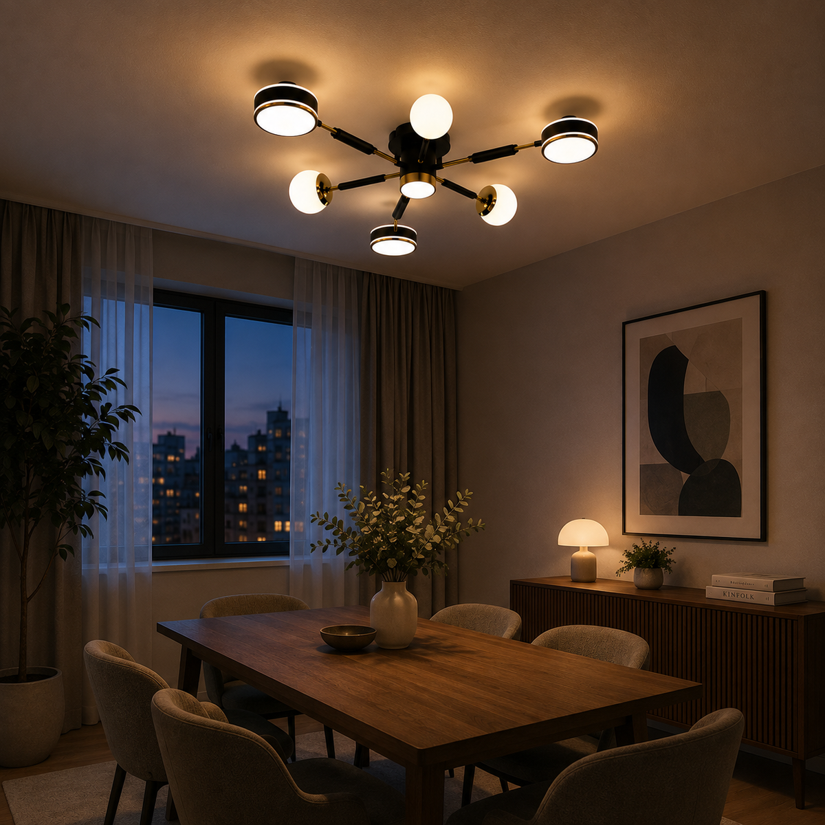 LED осветително тяло Mini Fenora Black еквивалент 300W с дистанционно