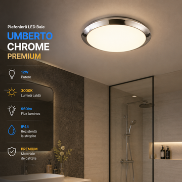 LED плафон за баня IP44 Umberto Хром 12W Еквивалент 100W