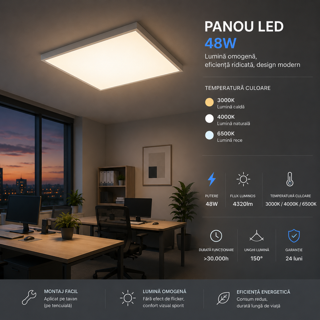 LED панел 48W 60x60cm Бял за повърхностен монтаж Еквивалент 400W
