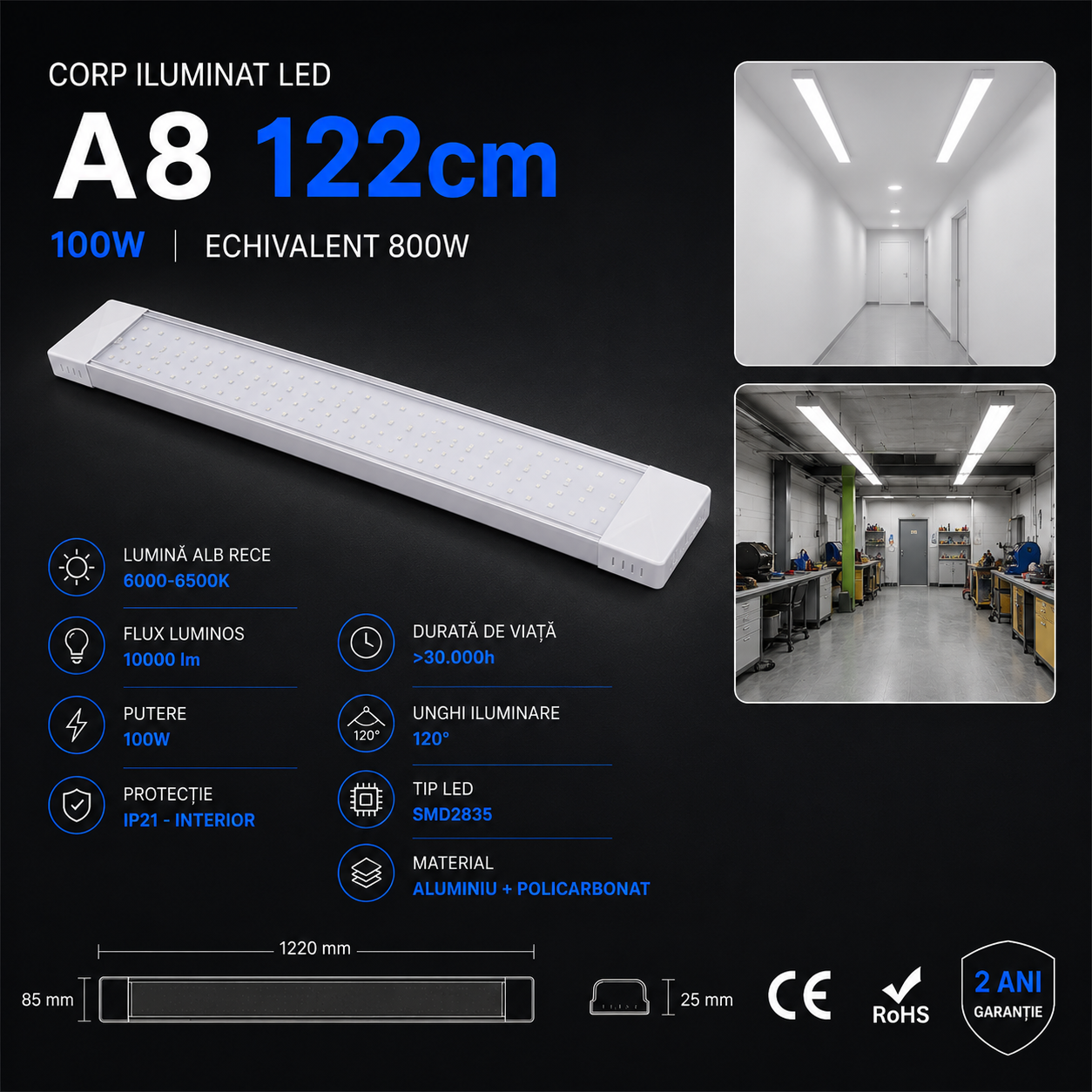 LED осветително тяло 100W 120cm A8 за интериор