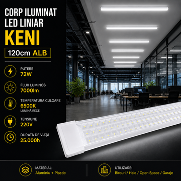 Линеен LED осветителен корпус Бял KENI 120cm Еквивалент 700W