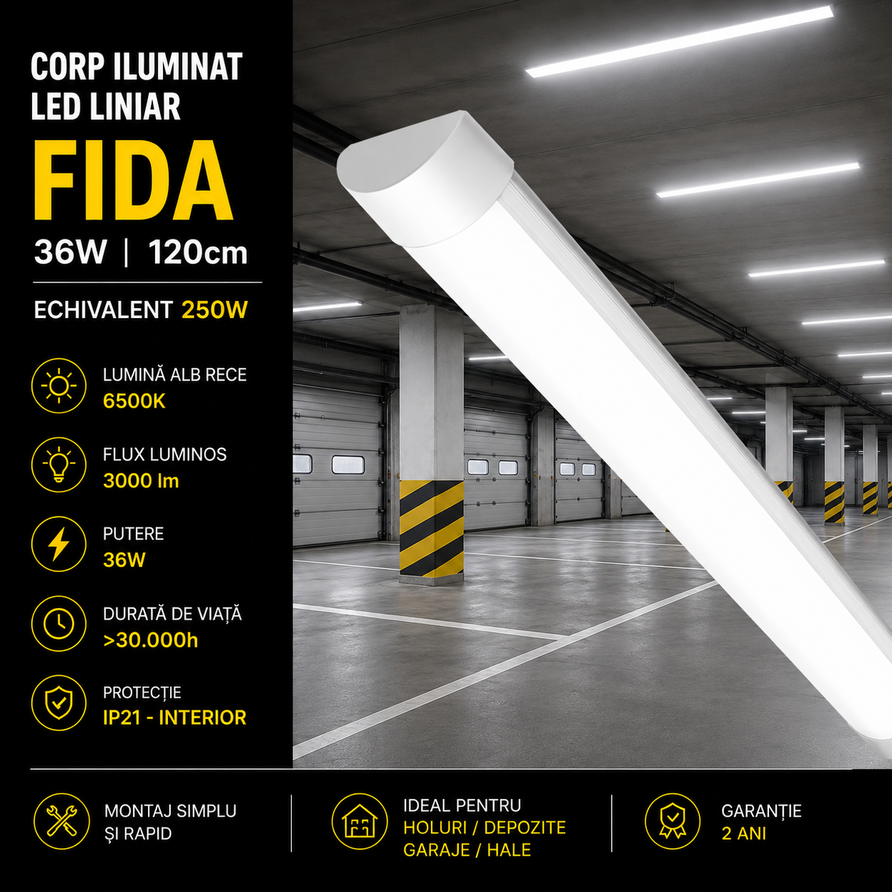 Линеен LED осветител 36W Fida 120cm Еквивалент 250W