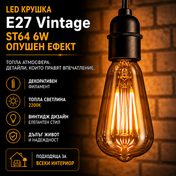 LED крушка E27 винтидж ST64 6W