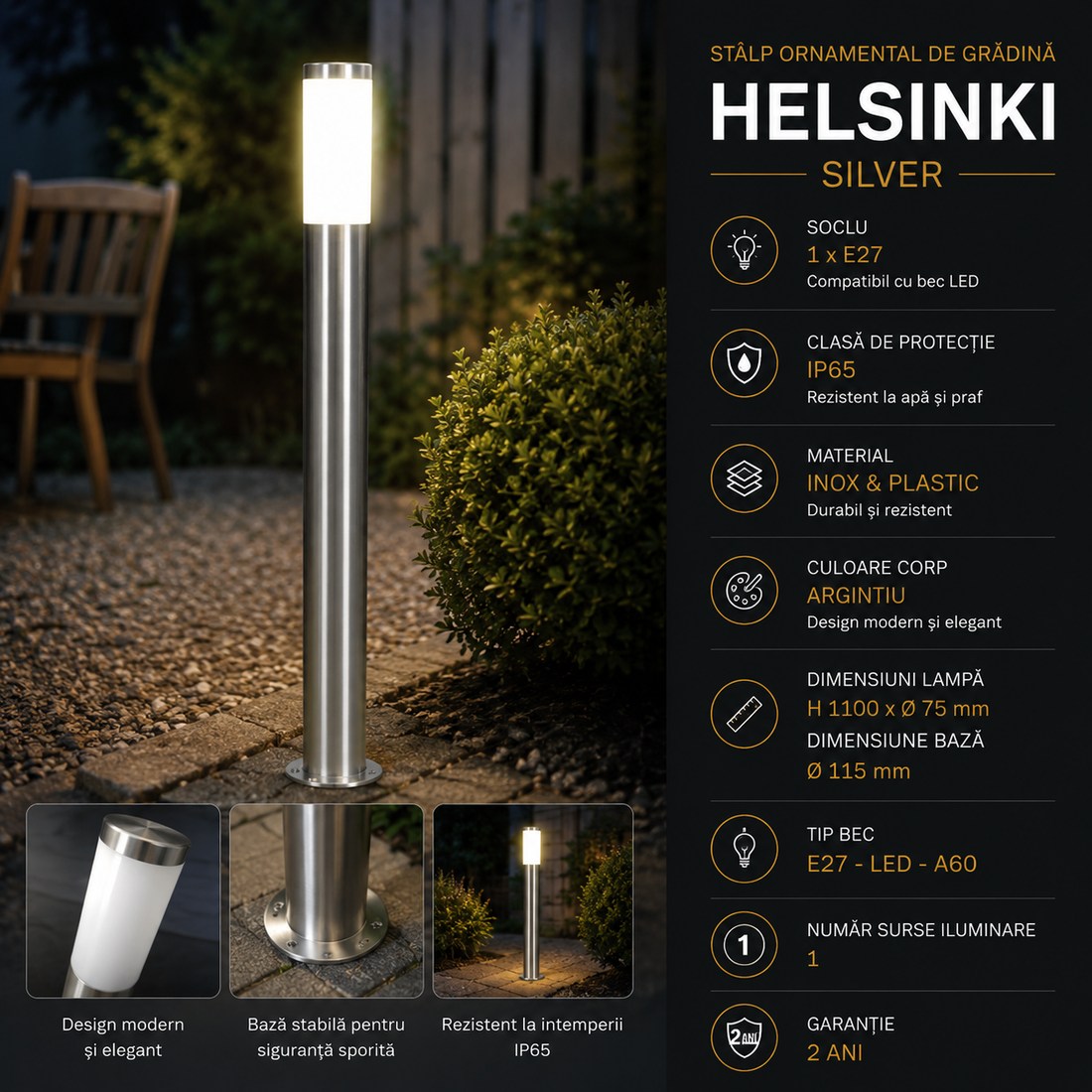 Декоративен градински стълб HELSINKI Silver 1xE27 Eglo