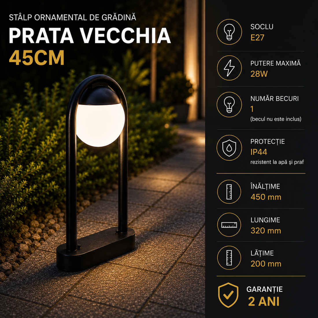 Орнаментален градински стълб LED 28W PRATA VECCHIA 45CM 98732