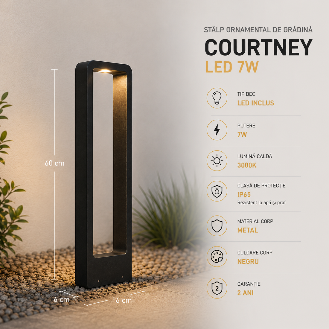 Декоративен градински стълб LED 7W 60CM Courtney