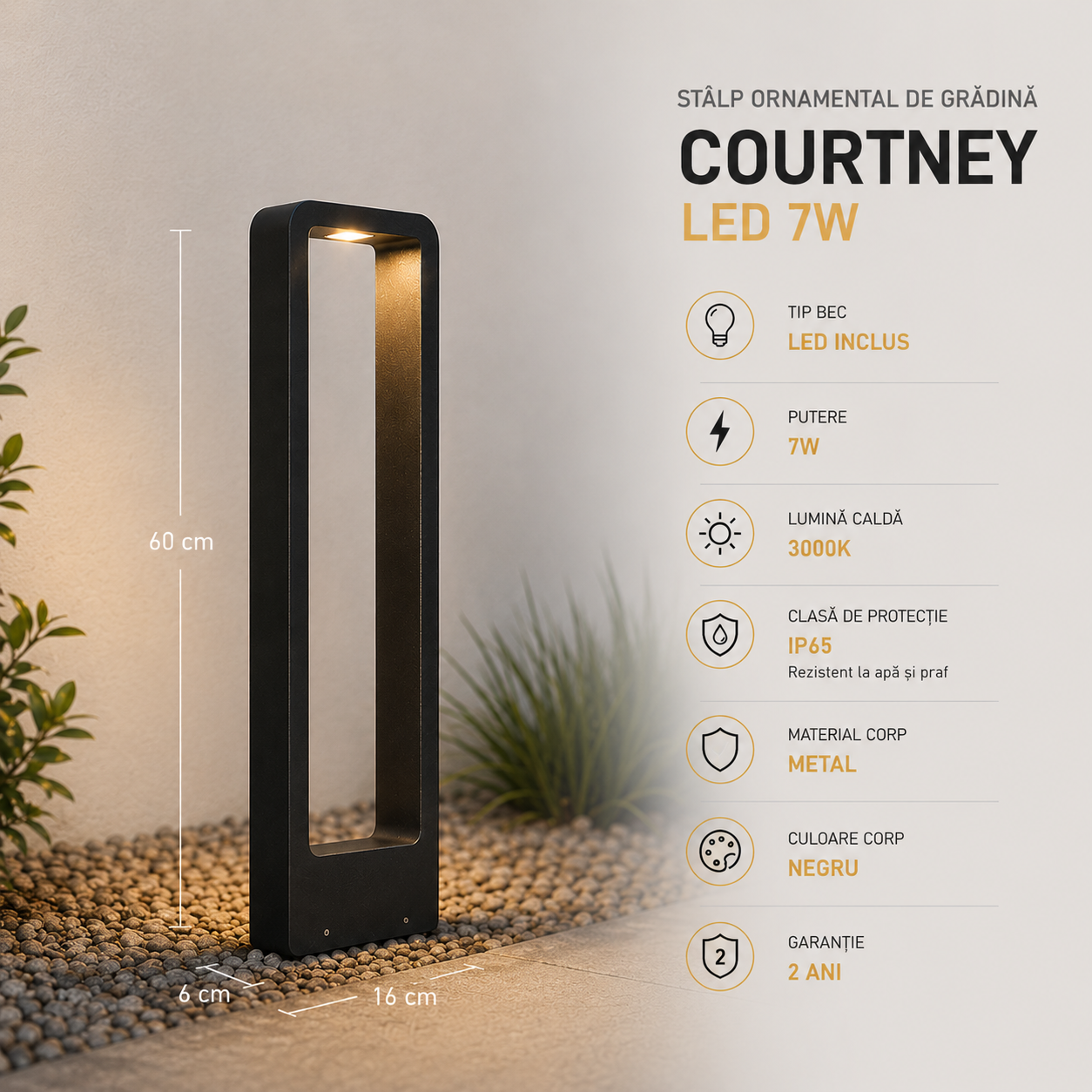 Декоративен градински стълб LED 7W 60CM Courtney