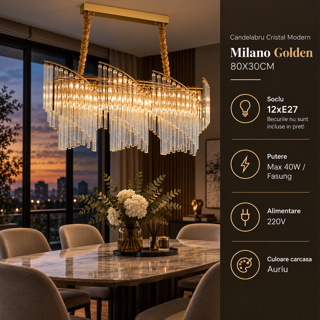Модерен кристален полилей Milano Golden 80X30CM