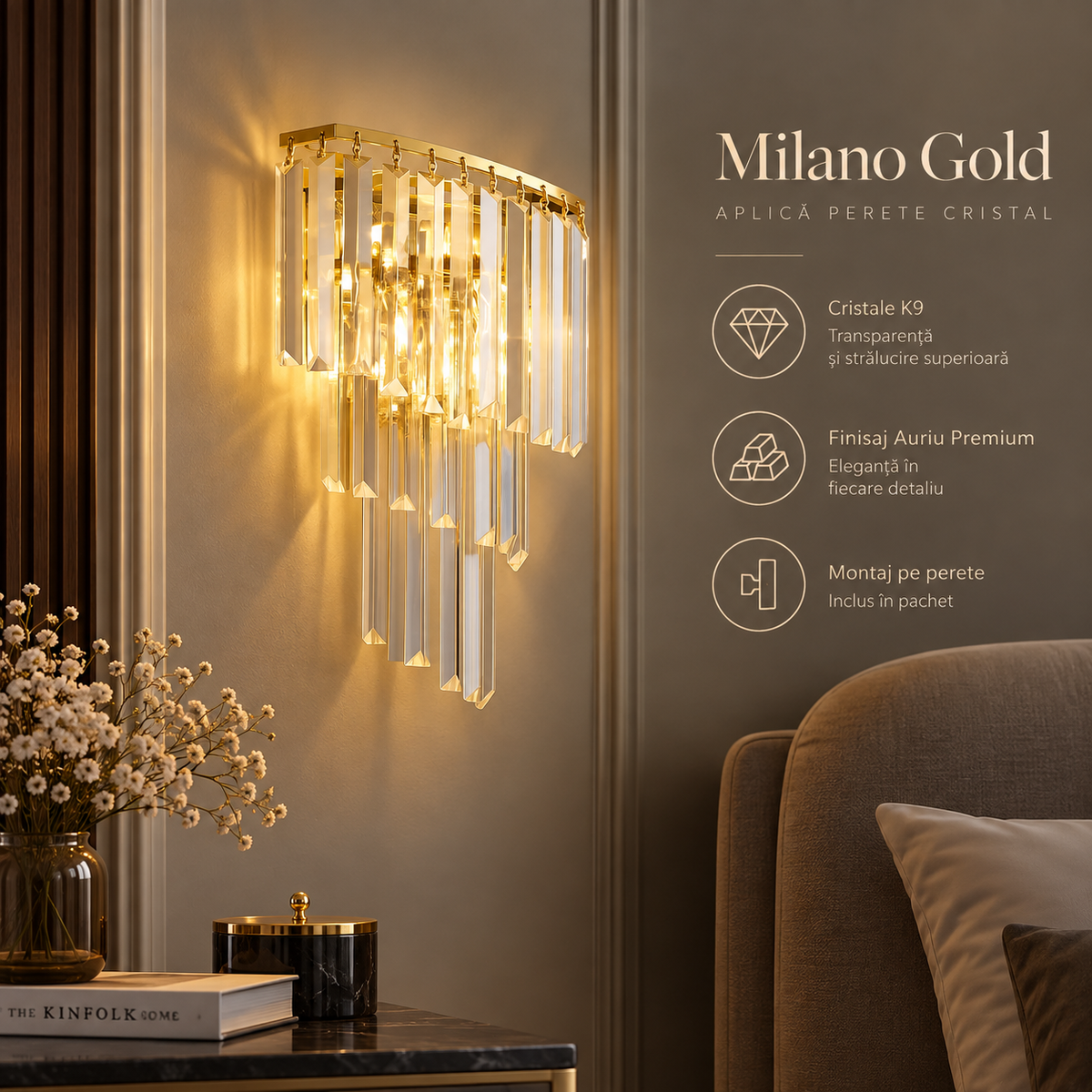 Стенен аплик кристал Milano Gold