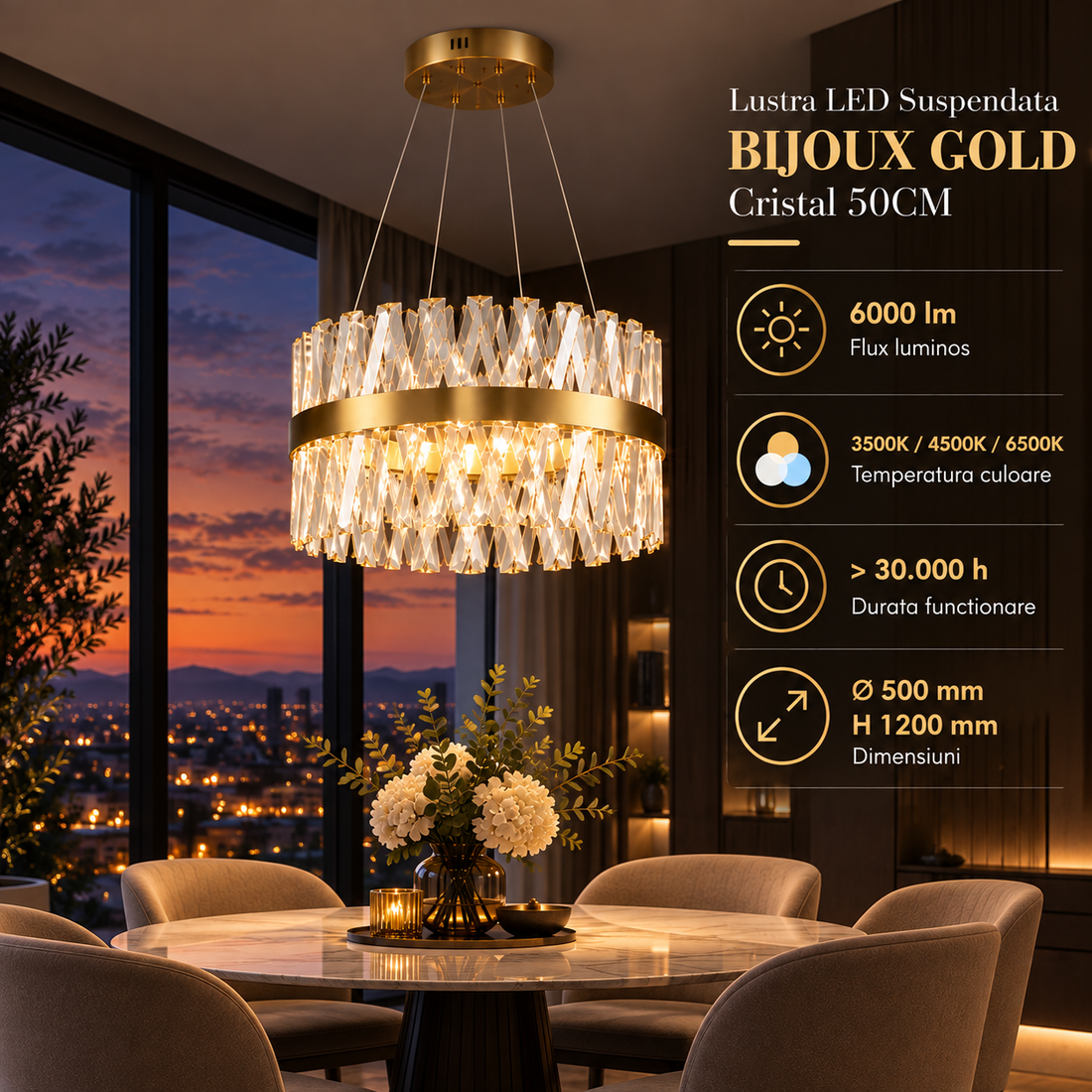LED полилей Bijoux Gold Crystal с дистанционно управление 50CM
