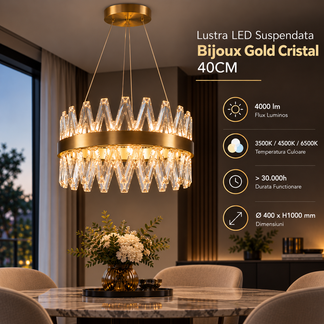LED осветително тяло висящо Bijoux Gold Cristal дистанционно 40CM