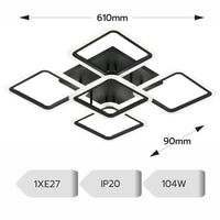 LED Осветително тяло 4+1 Big SQUARE BLACK 60CM Еквивалент 850W с дистанционно