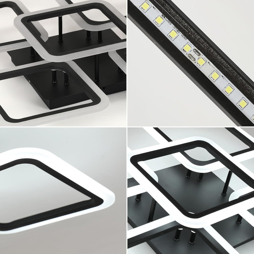 LED Осветително тяло 4+1 Big SQUARE BLACK 60CM Еквивалент 850W с дистанционно