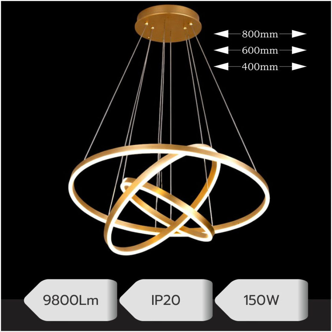 LED осветително тяло WONDERLAND Gold XXL с 3 сегмента – еквивалент 1000W