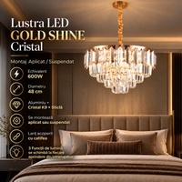 LED осветително тяло GOLD SHINE кристал Еквивалент 600W Монтаж аплик/висящ