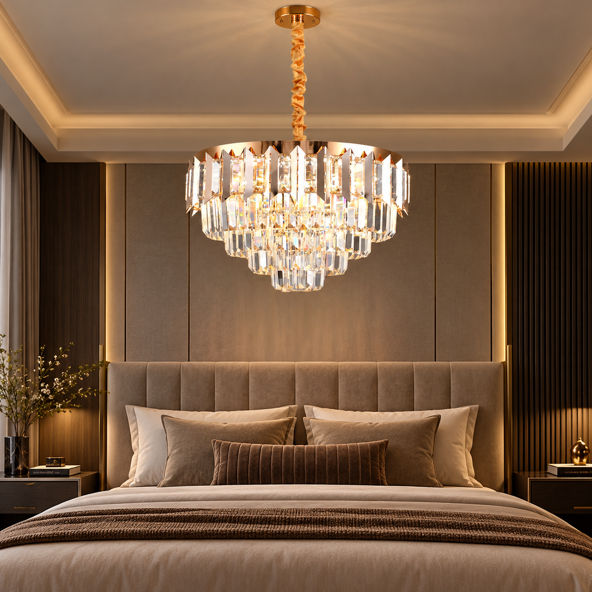 LED осветително тяло GOLD SHINE кристал Еквивалент 600W Монтаж аплик/висящ