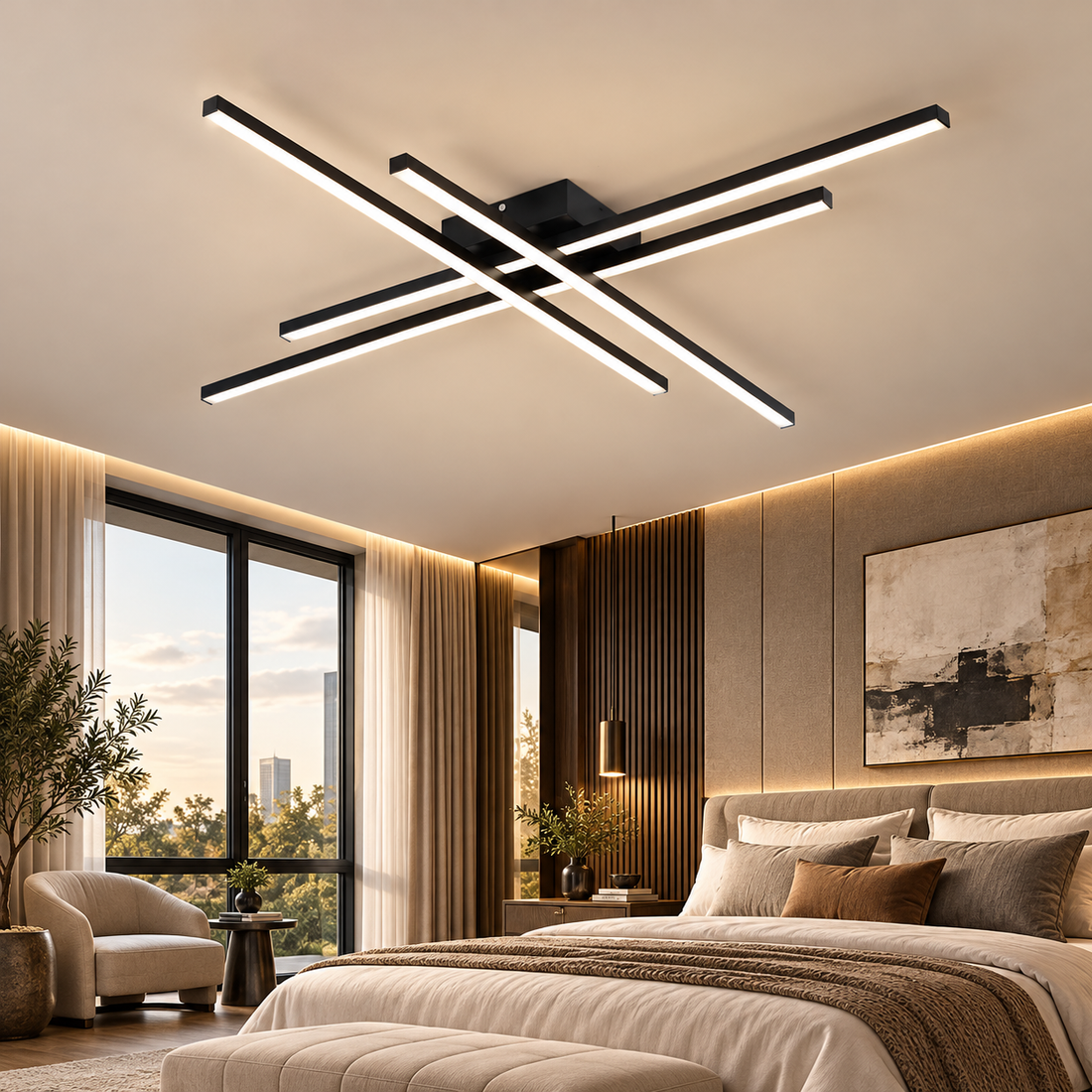 LED осветително тяло 4 Modern LINES Black еквивалент 400W с дистанционно