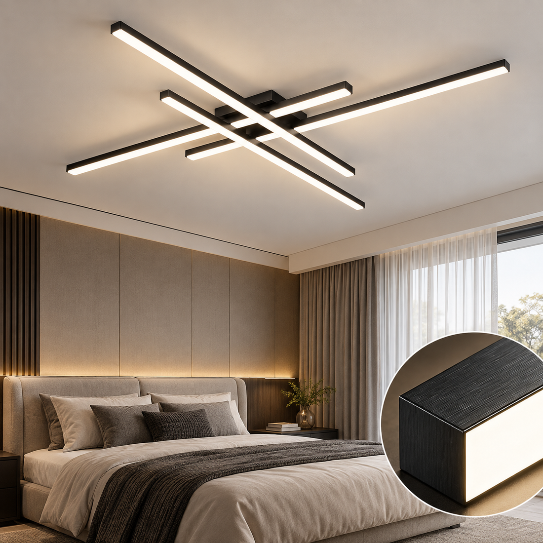 LED осветително тяло 4 Modern LINES Black еквивалент 400W с дистанционно