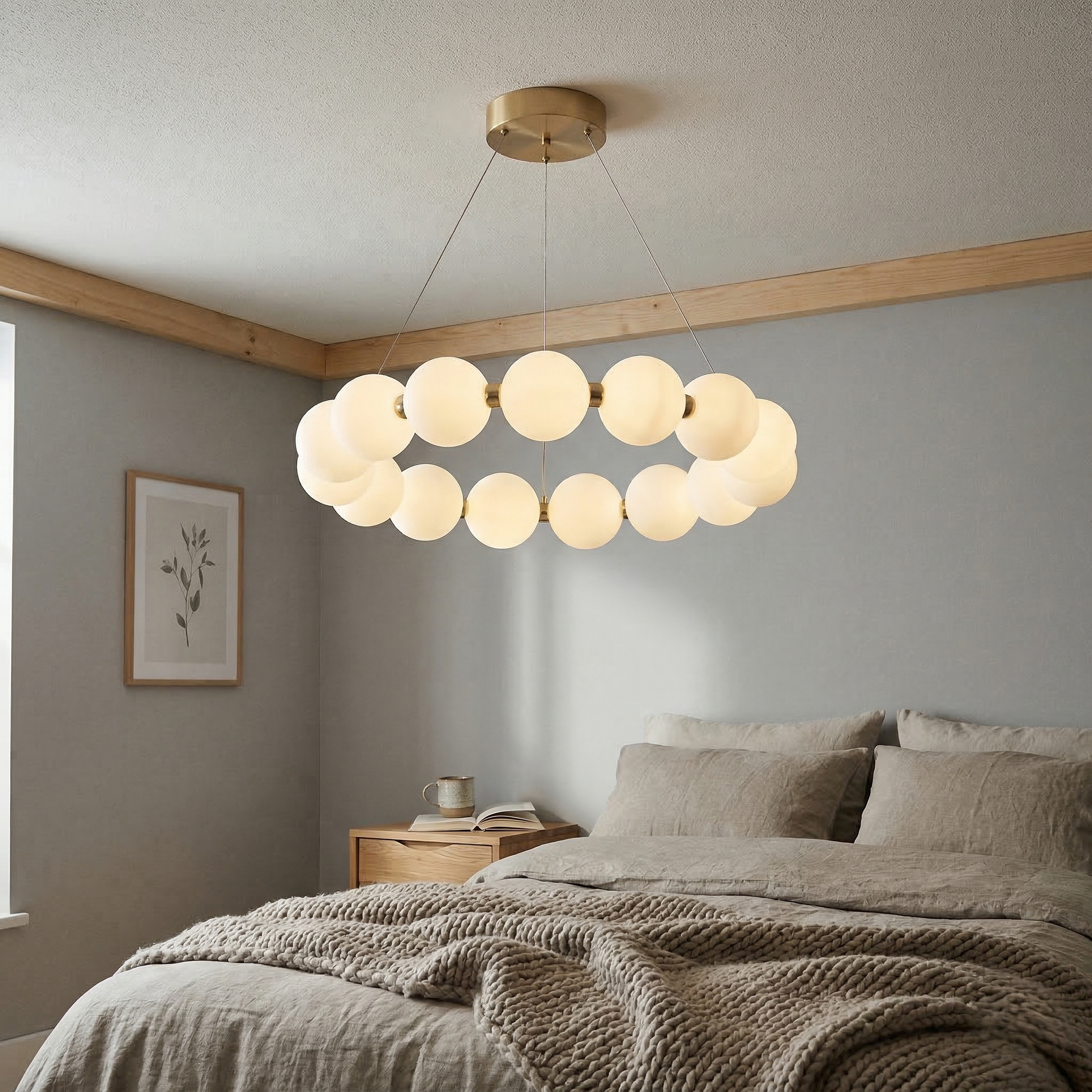 Окачено LED осветително тяло Gold PEARL еквивалент 200W с дистанционно