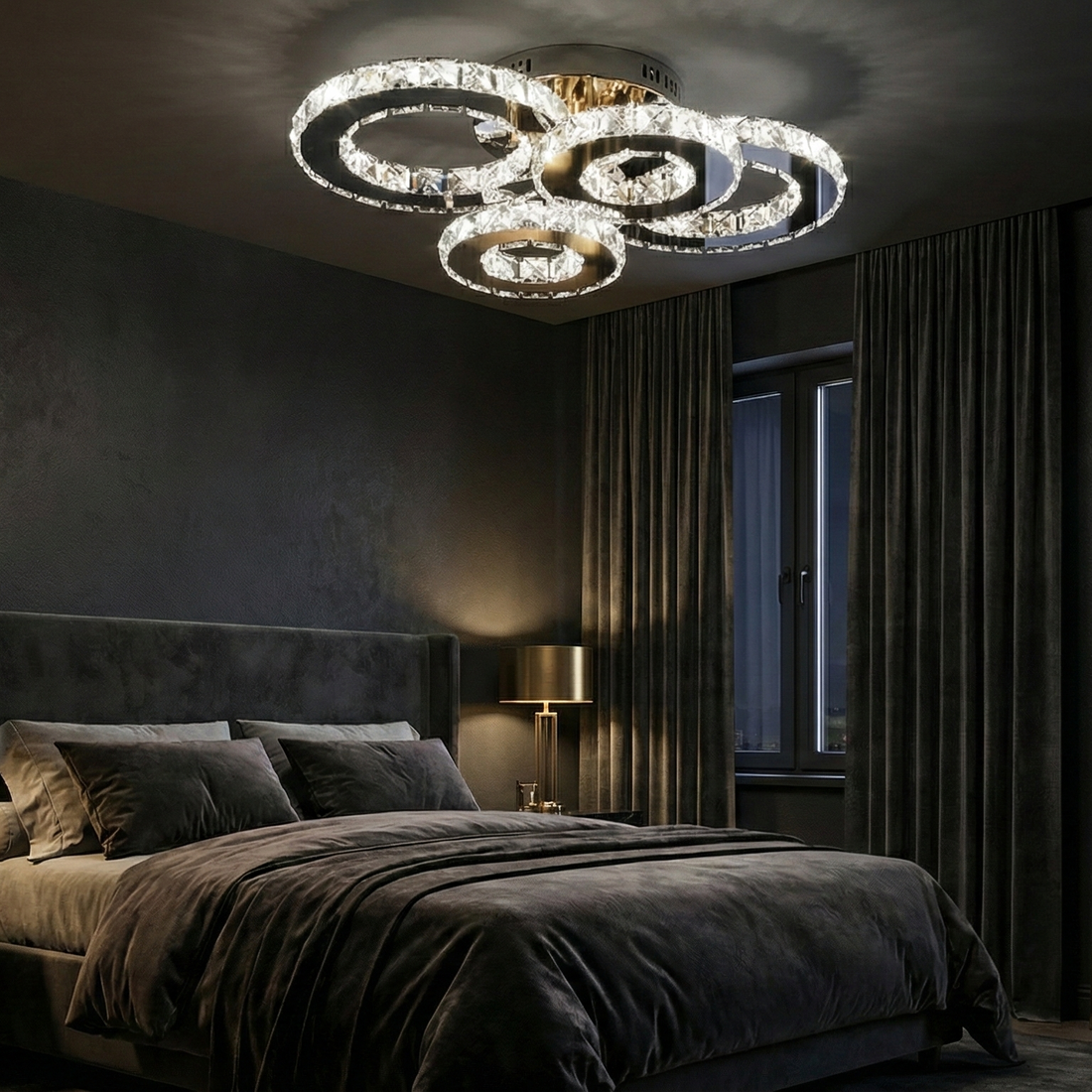 LED осветително тяло 2+2 CIRCLE Chrome кристал с дистанционно, еквивалент 400W