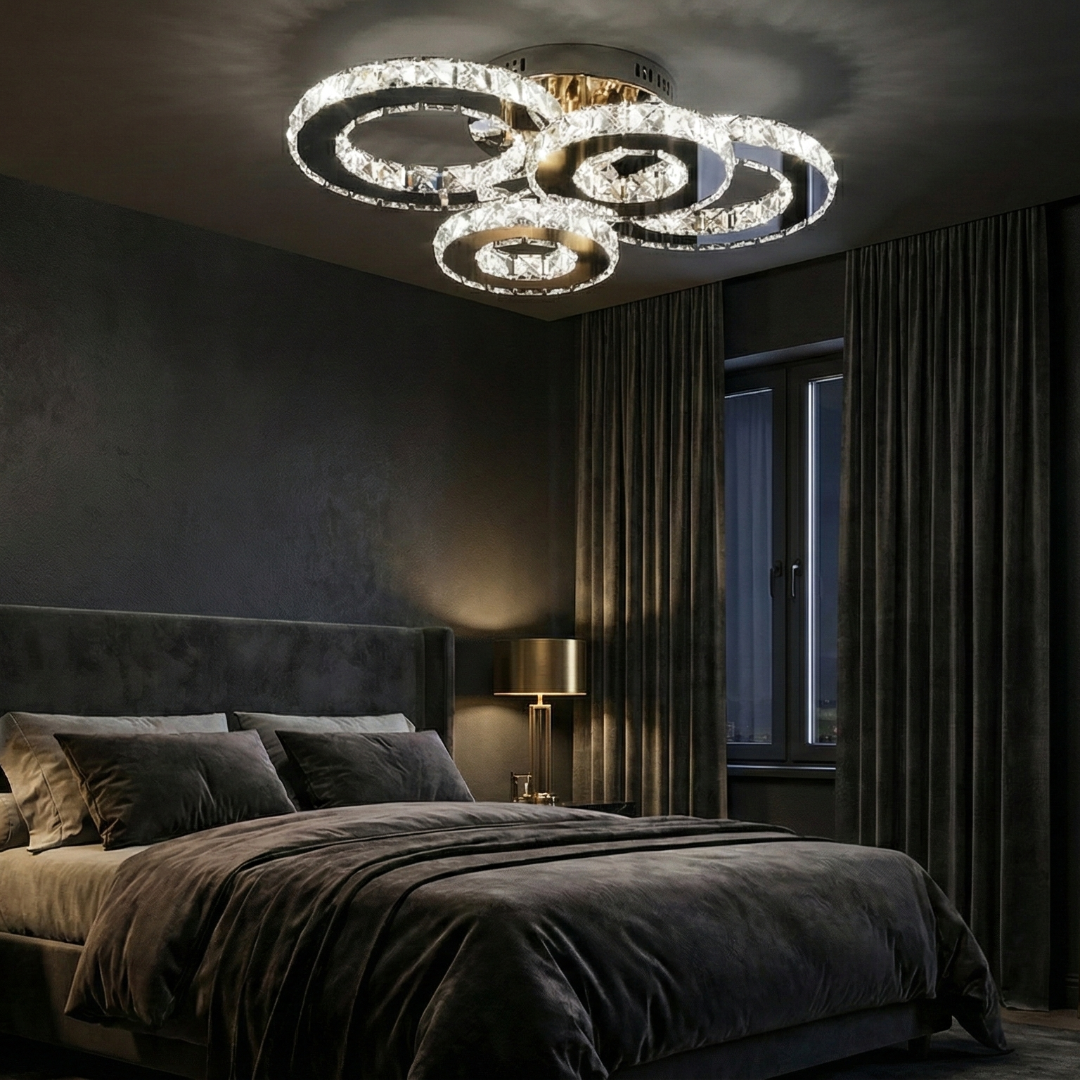 LED осветително тяло 2+2 CIRCLE Chrome кристал с дистанционно, еквивалент 400W