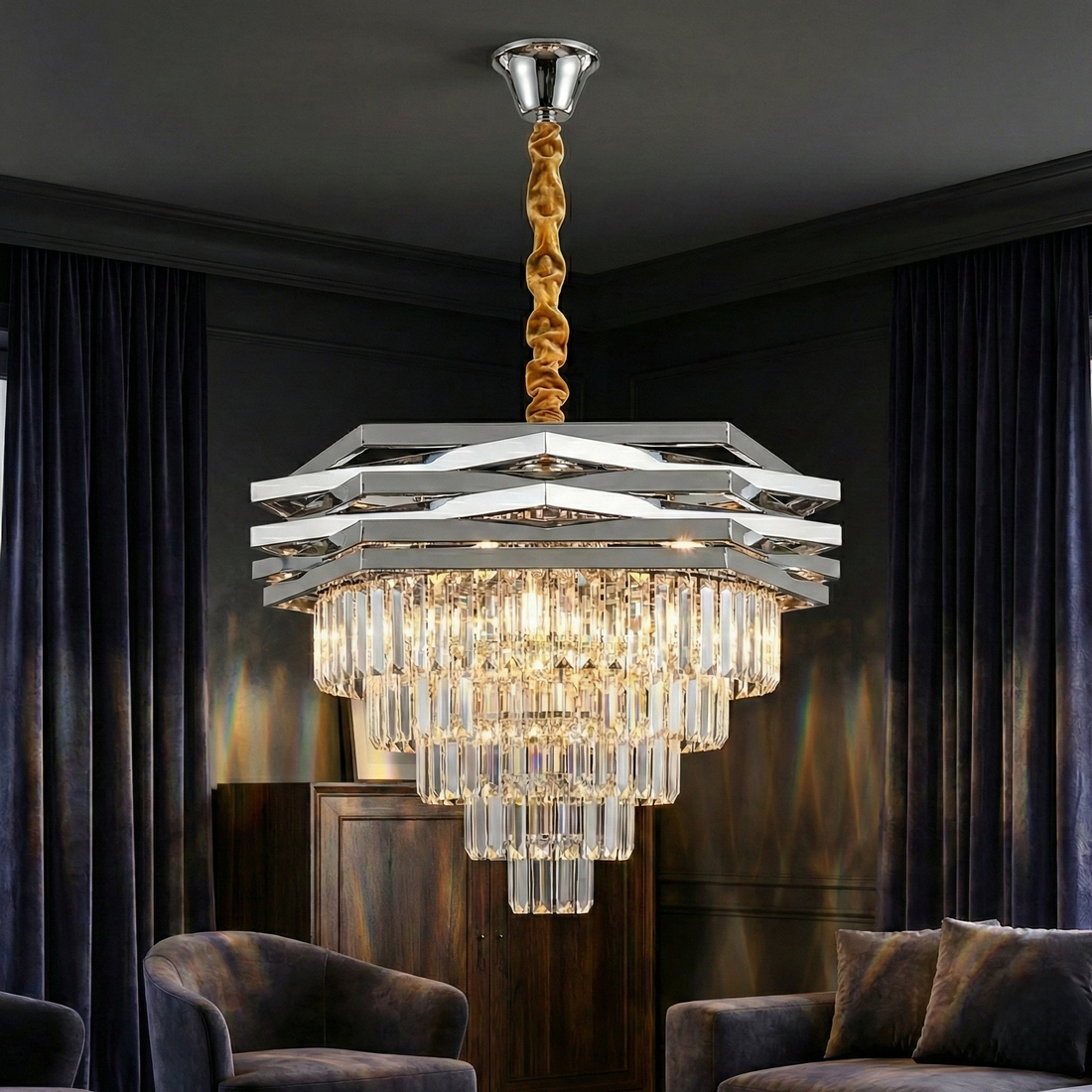 Кристален полилей Silver MALVINA ⌀60CM