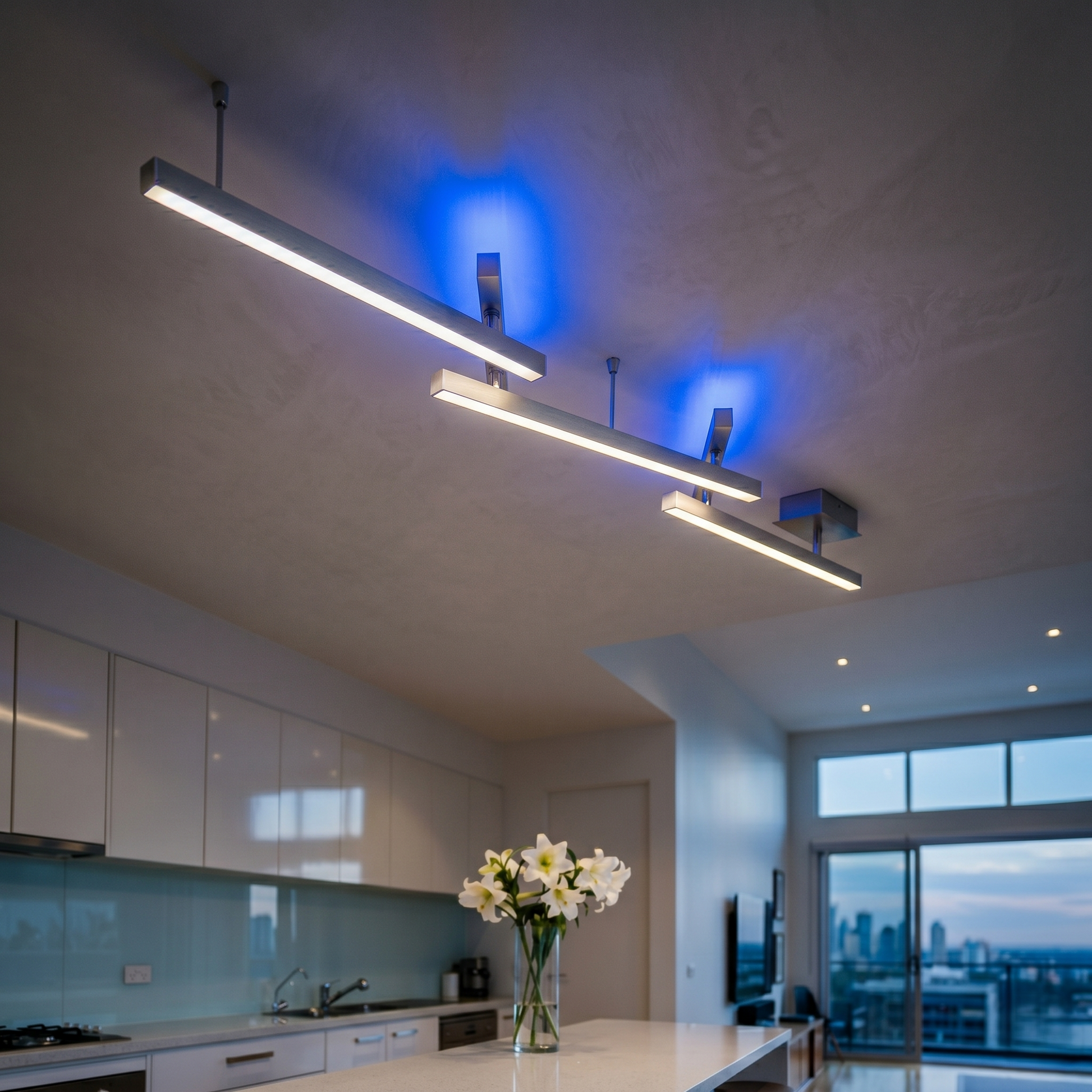 LED осветително тяло RGBW MELBY, регулируемо, сребристо, 242cm, еквивалент 300W, дистанционно