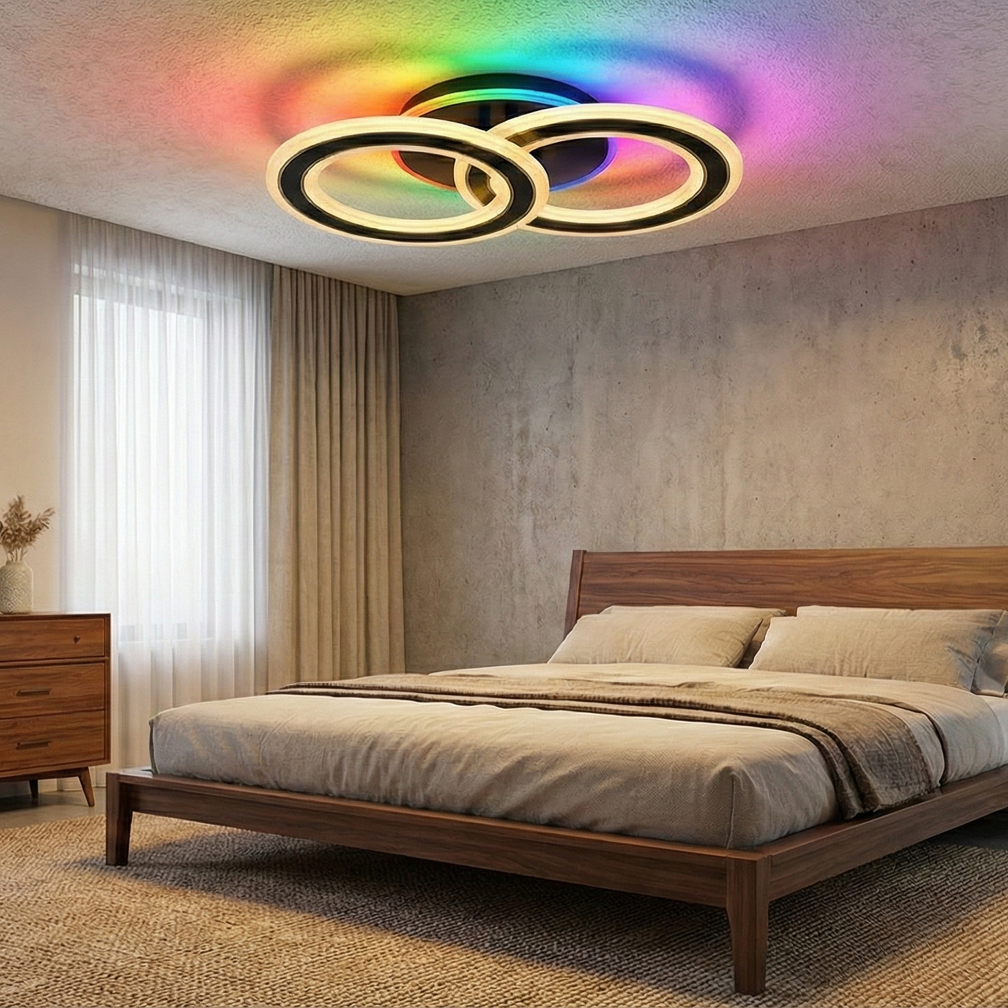 LED Осветително тяло Two Circle GRIDLINE Черно RGB Еквивалент 400W с дистанционно